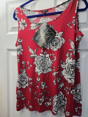 IMAN Floral Red & White Tank Top